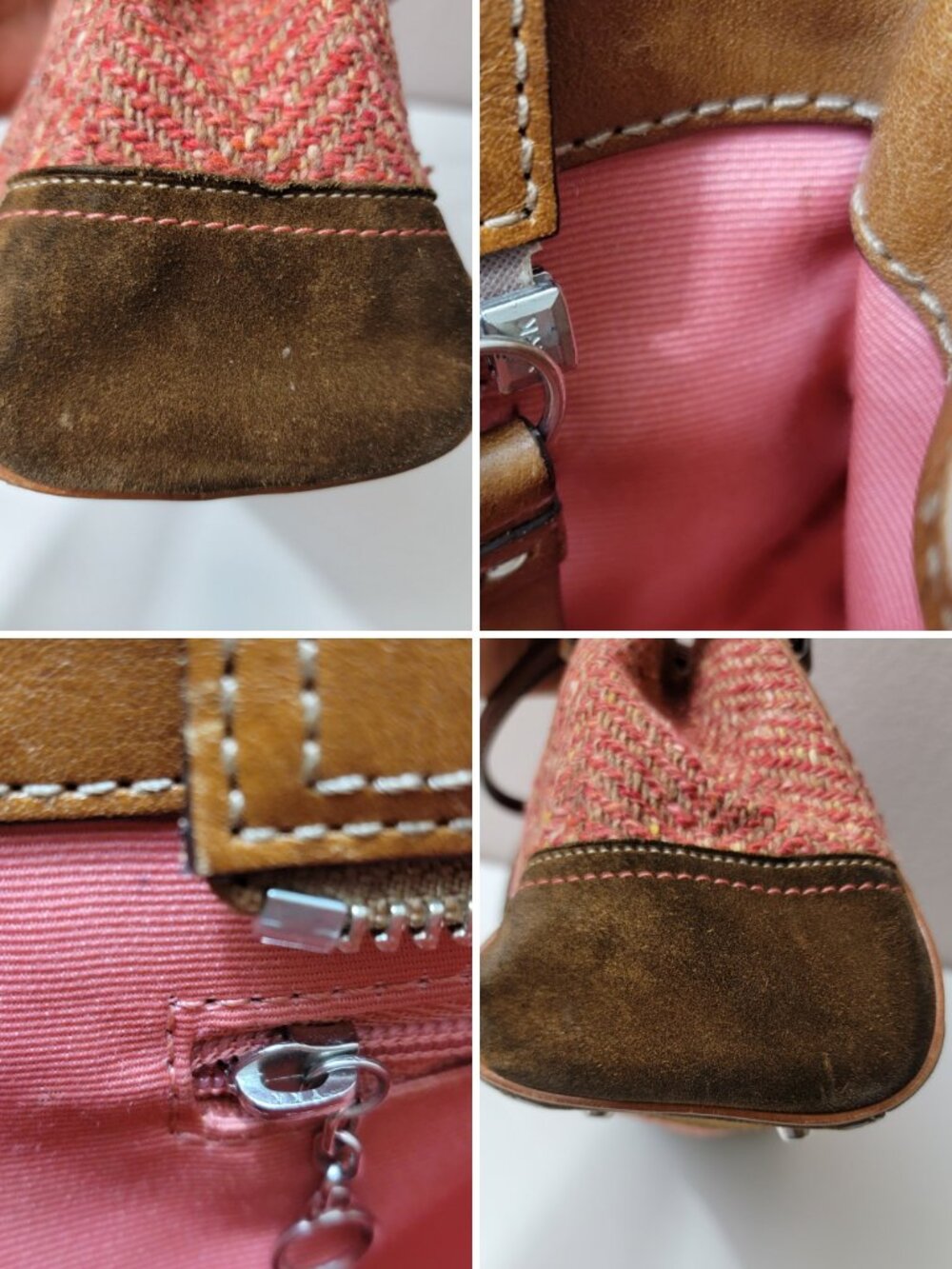 Coach Hampton Tweed Satchel Rose Herringbone Wool Leather Trim Bag Vintage F1121 - Picture 13 of 15